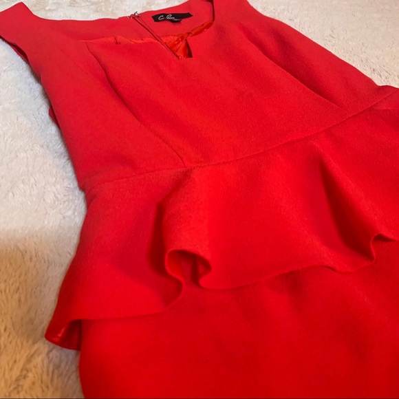 Red Cocktail Dress with Peplum Waist - Picture 7 of 8